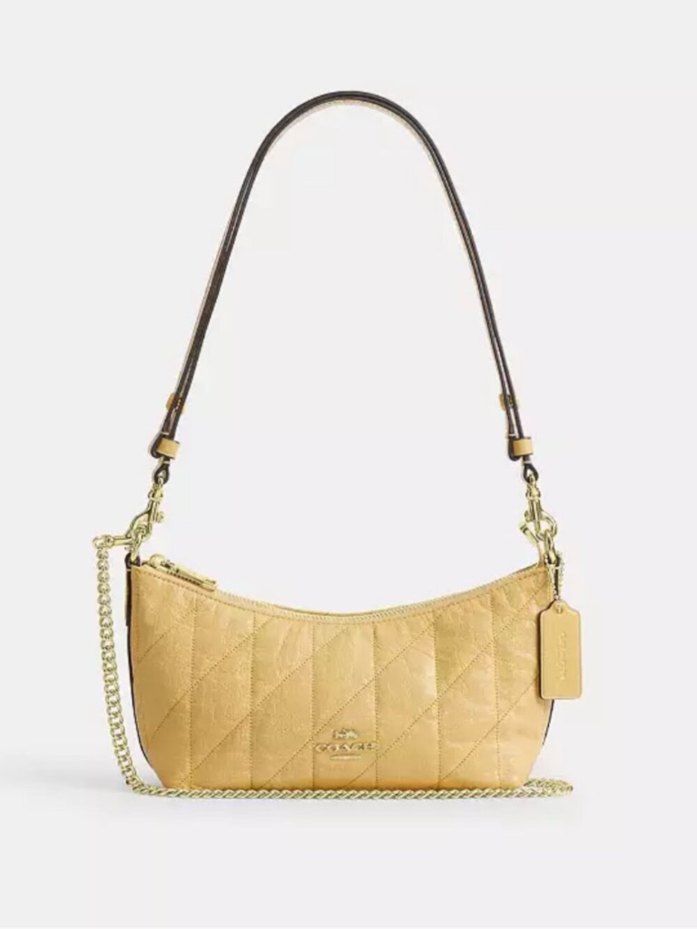 COACH caitlin shoulder bag with quilting. glazed leather. gold/soft yellow.
